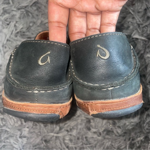 Men's OluKai Moloa Leather Loafers color BLACK/TOFFEE size 9.5 STYLE # 57452 - Picture 11 of 12